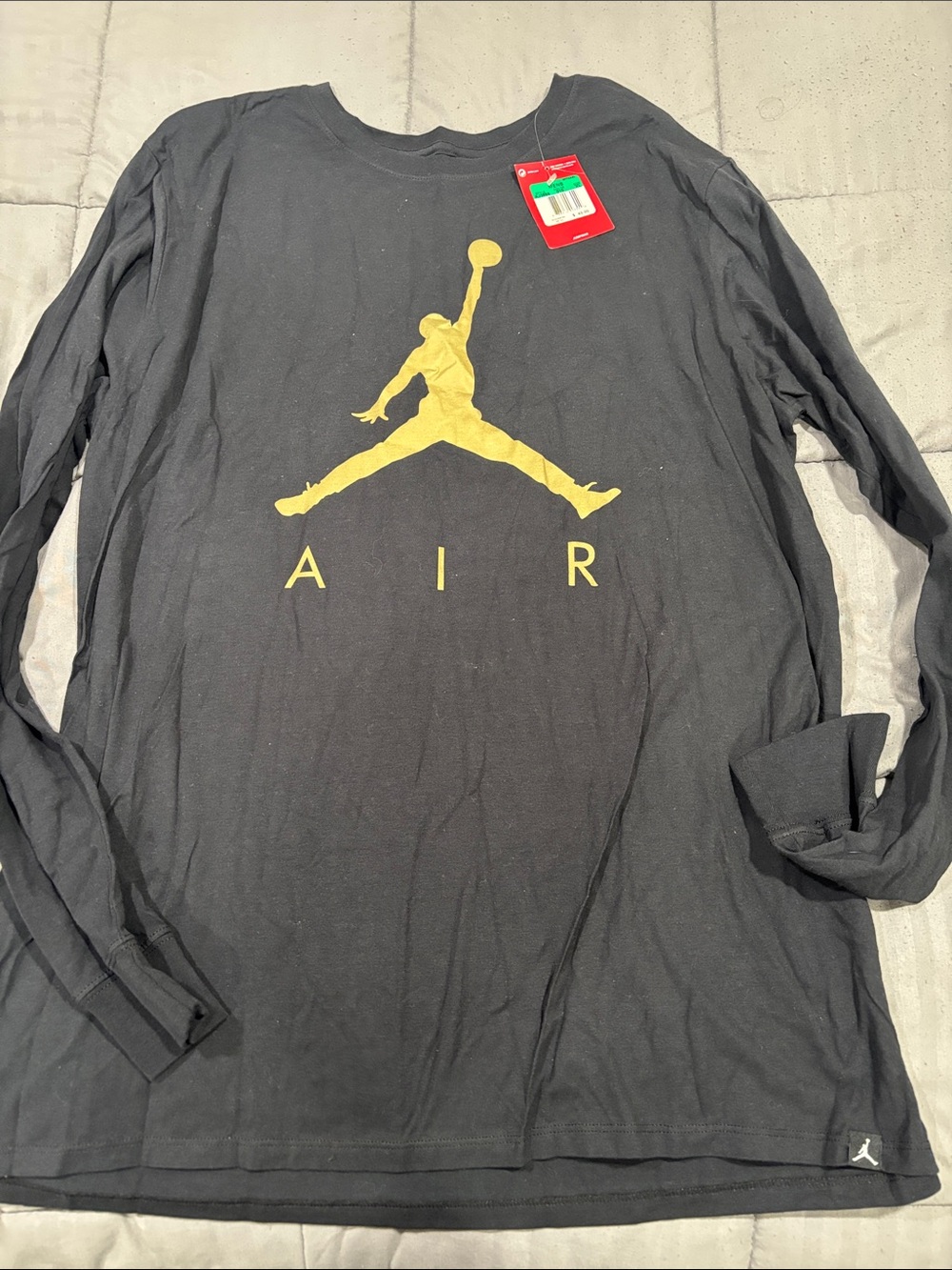 Jordan Long Sleeve Tee in Black with Gold Jumpman